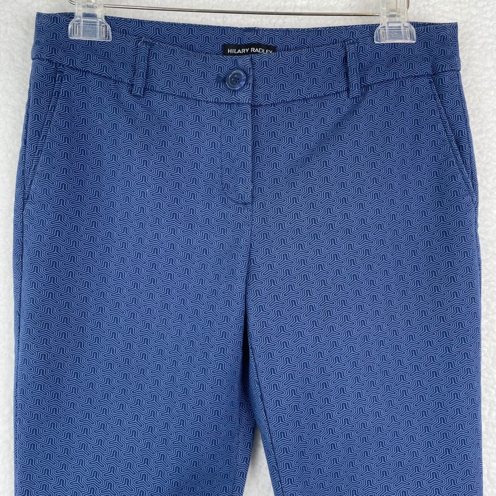 Hilary Radley Blue Geometric Maze Print Ankle Pants Womens 6 Tapered Slim Fit